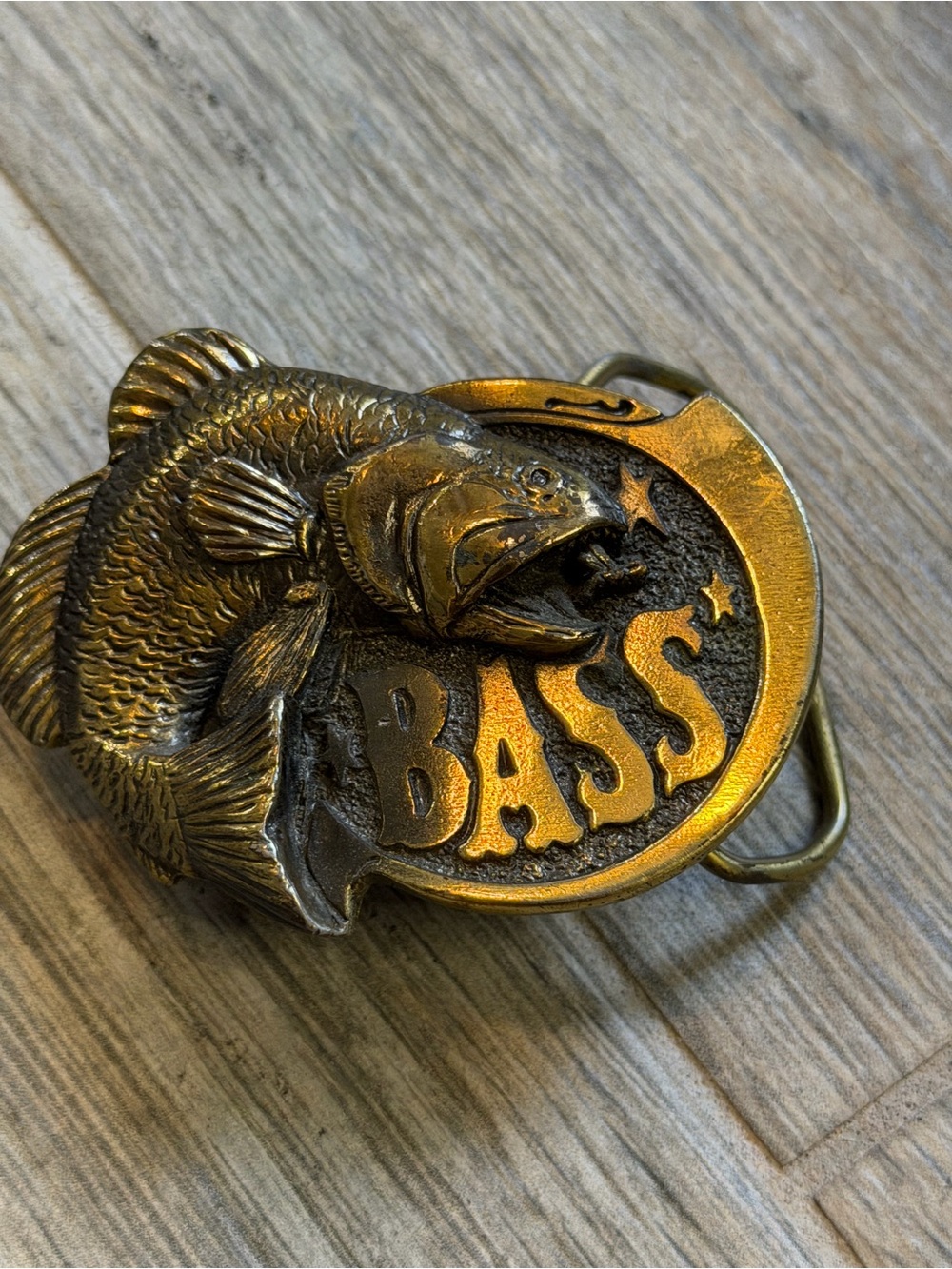 80's Large Mouth Bass Fly Fishing Belt Buckle Great American Buckle Co Vintage